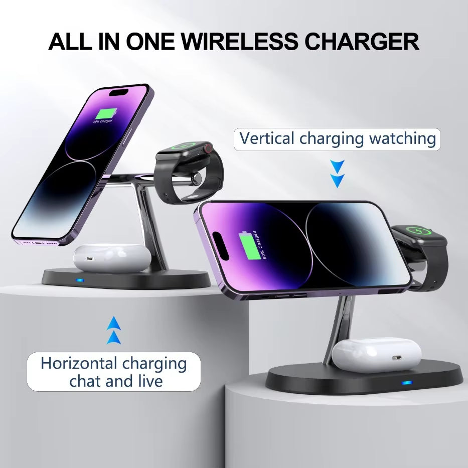 3 in 1 100W Magnetic Wireless Charger Stand for Magsafe Iphone 16 15 14 13 12 Apple Watch 8 7 Airpods Pro Fast Charging Station