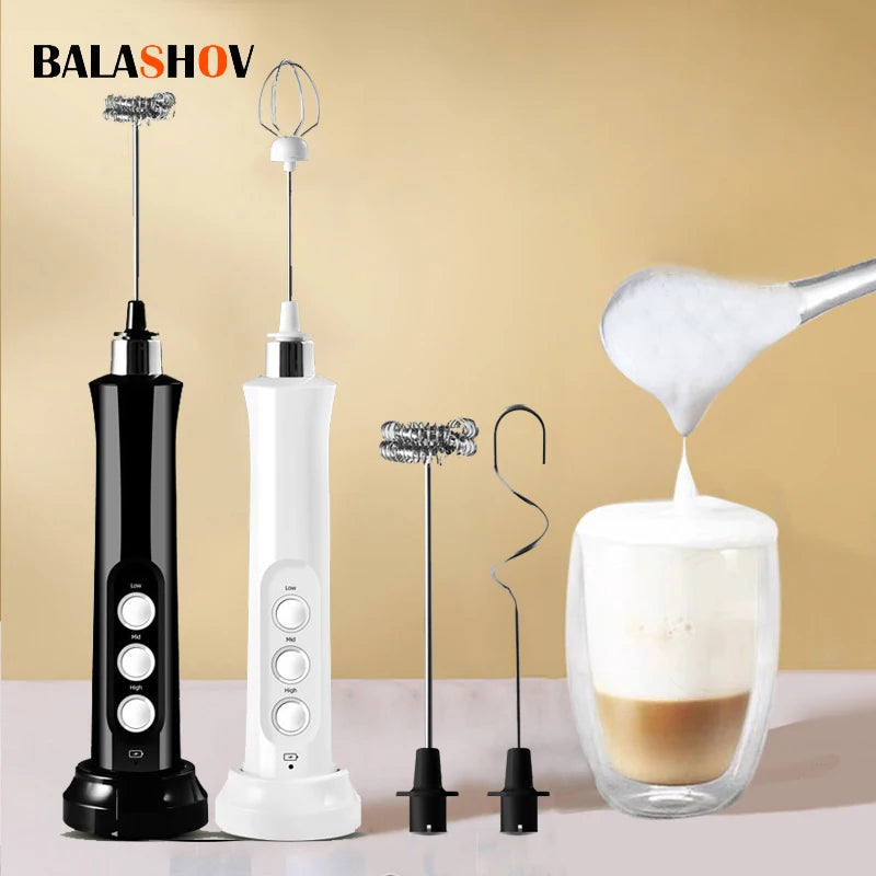 3 in 1 Portable Electric Milk Frother Foam Maker Handheld Rechargeable Foamer High Speeds Drink Mixer Coffee Frothing Wand