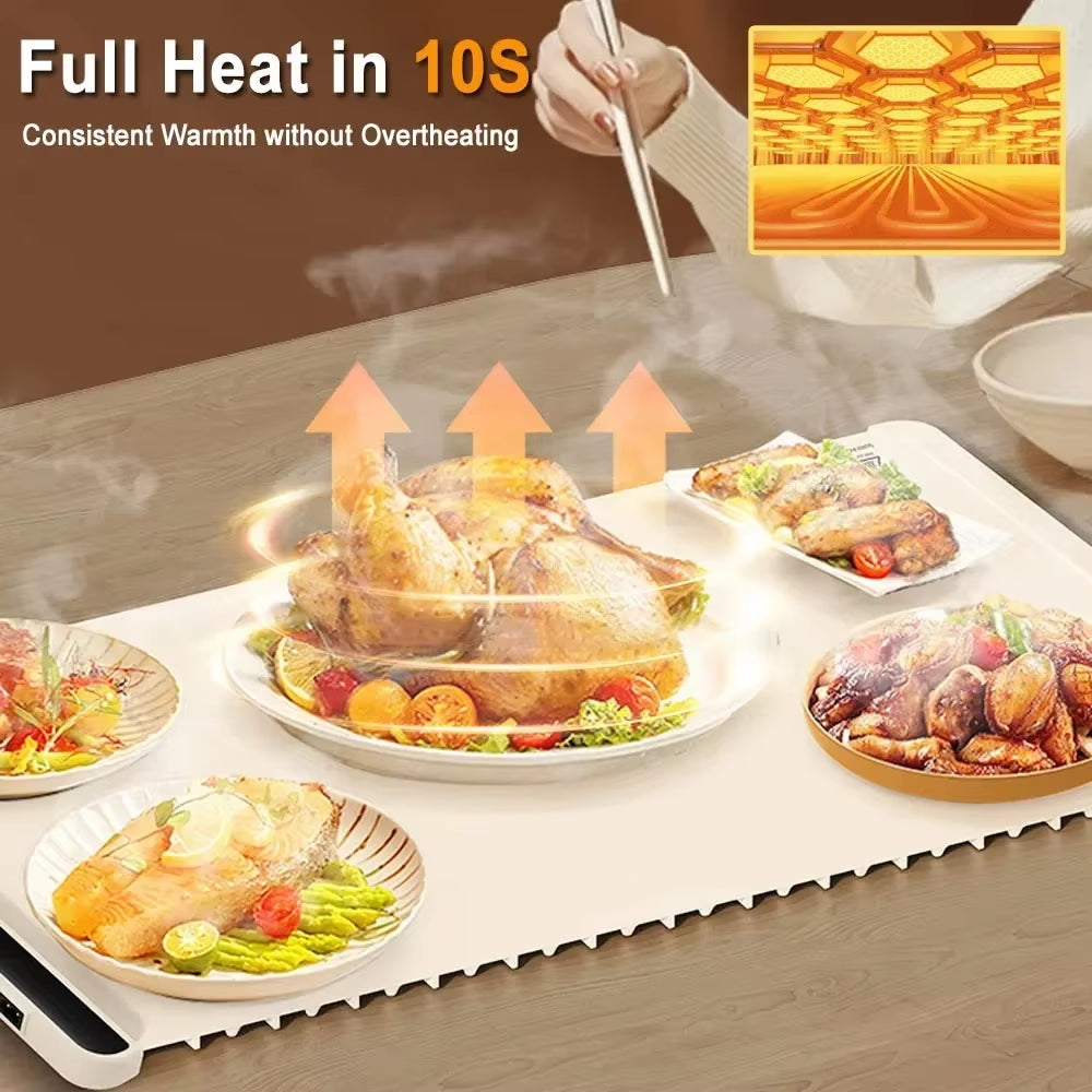 Electric Warming Tray Food Warmer Mat Foldable Food Warm Plate Party Fast Heating Plate Portable Silicone Electric Warming Tray