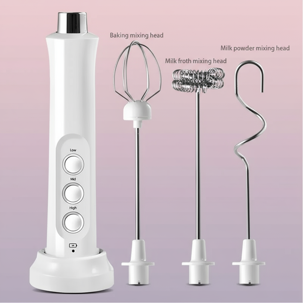 Batteur électrique sur fond rose-violet