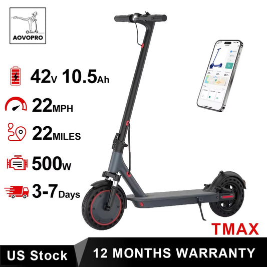 TMAX 10Inch Electric Scooter 500W 22MPH Adult APP Smart Scooter Shock-Absorbing Anti-Skid Folding Electric Scooter