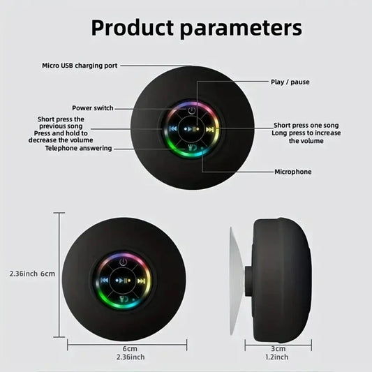 Waterproof Mini Bluetooth Speaker Shower Subwoofer Handsfree Loudspeaker with Suction Cup Mic for Bathroom Pool Beach Car Phone