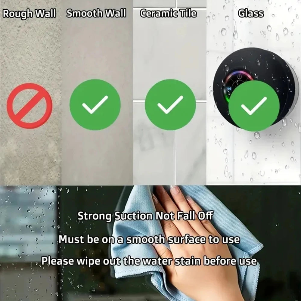 Waterproof Mini Bluetooth Speaker Shower Subwoofer Handsfree Loudspeaker with Suction Cup Mic for Bathroom Pool Beach Car Phone